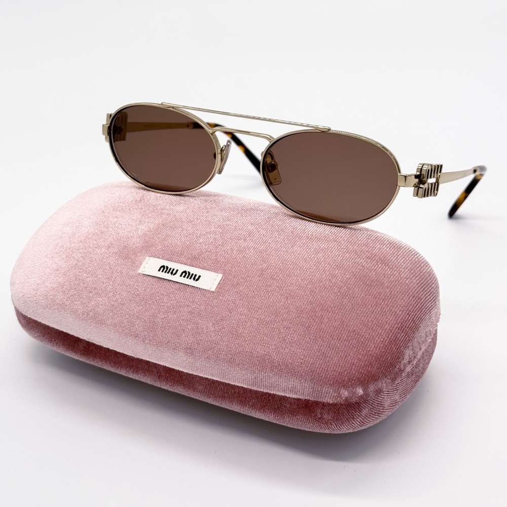 NEW MIU MIU SMU 54Z ZVN70D OVAL GOLD BROWN MU54ZS ZVN70D WOMEN SUNGLASSES